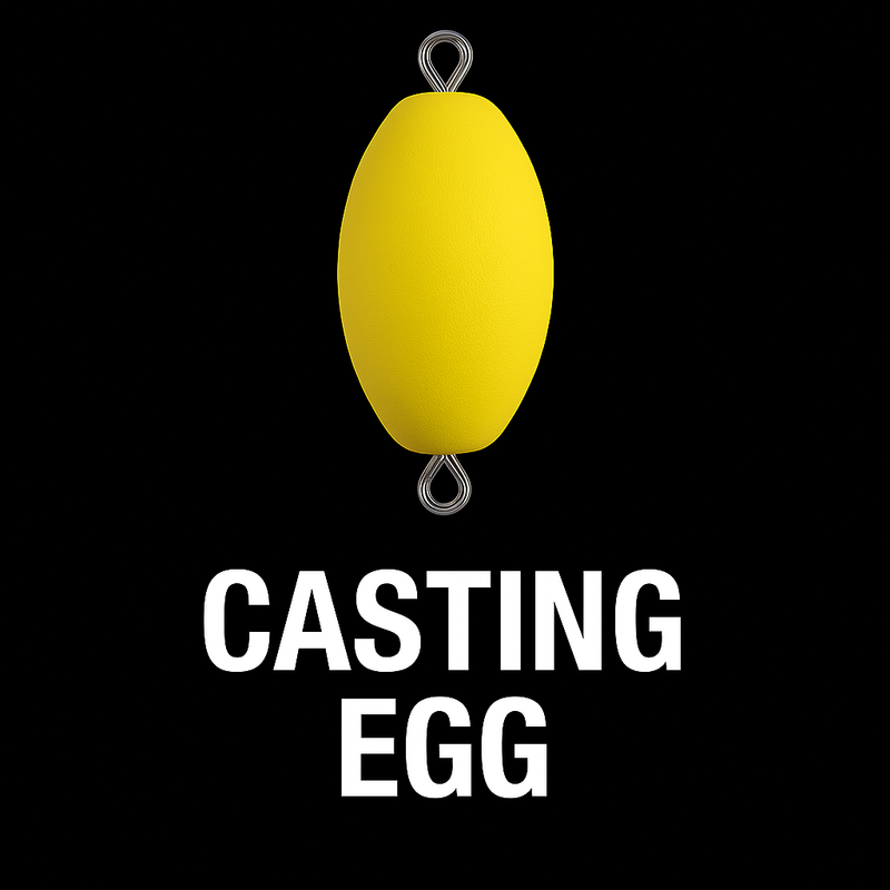 Casting egg Stickylures yellow, white, green, and orange for striped bass, smallmouth, walleye, trout or any species